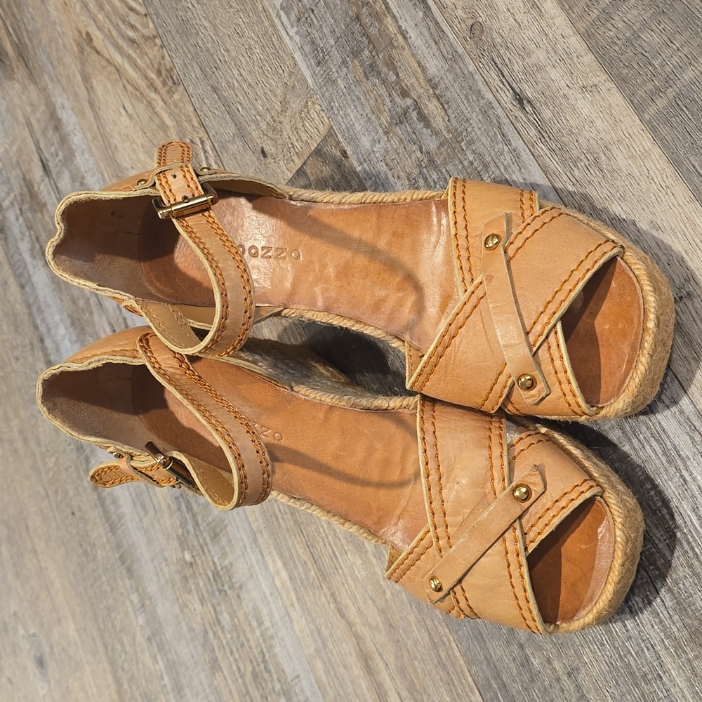 Apepazza Tan Suede Espadrilles Leather Wedge Sandals Size 8.5 - Picture 2 of 13
